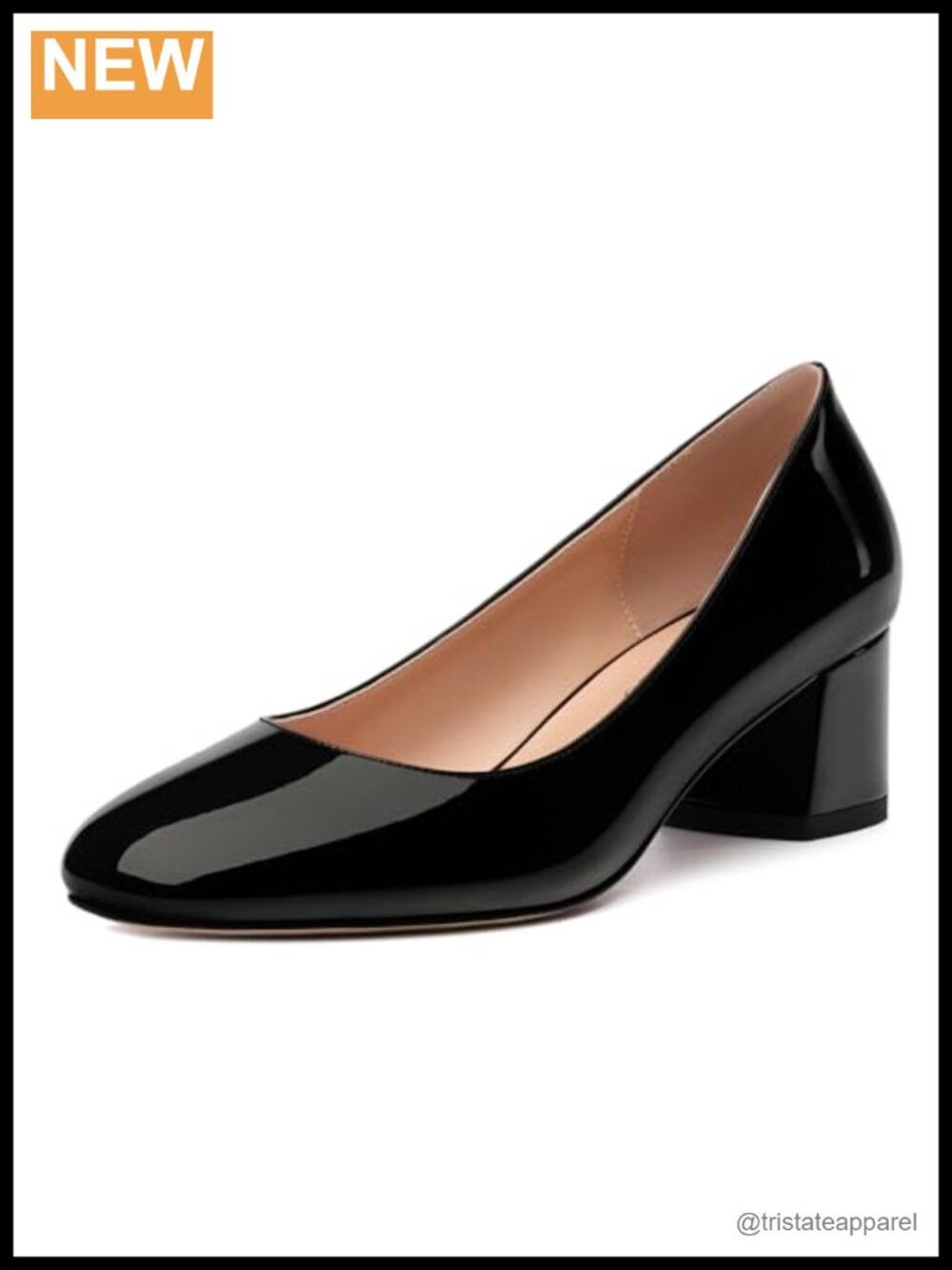 Women's Round Toe Slip On Chunky Heel Pumps Comfort Patent Shoes